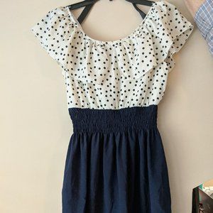 Girl's dress White top with Navy Polkadots